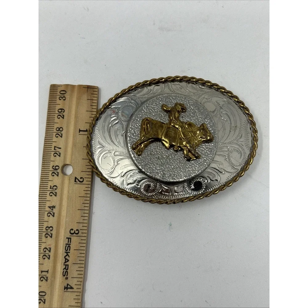 Vintage RODEO belt buckle Filigree GERMAN‎ SILVER bull riding WESTERN cowboy